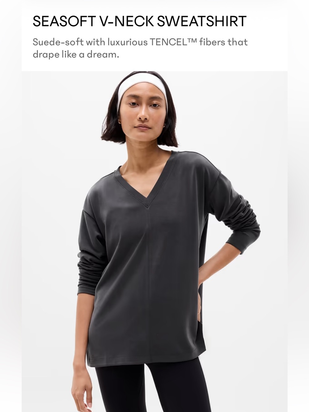 NWT Athleta Seasoft V-Neck Sweatshirt - Black
